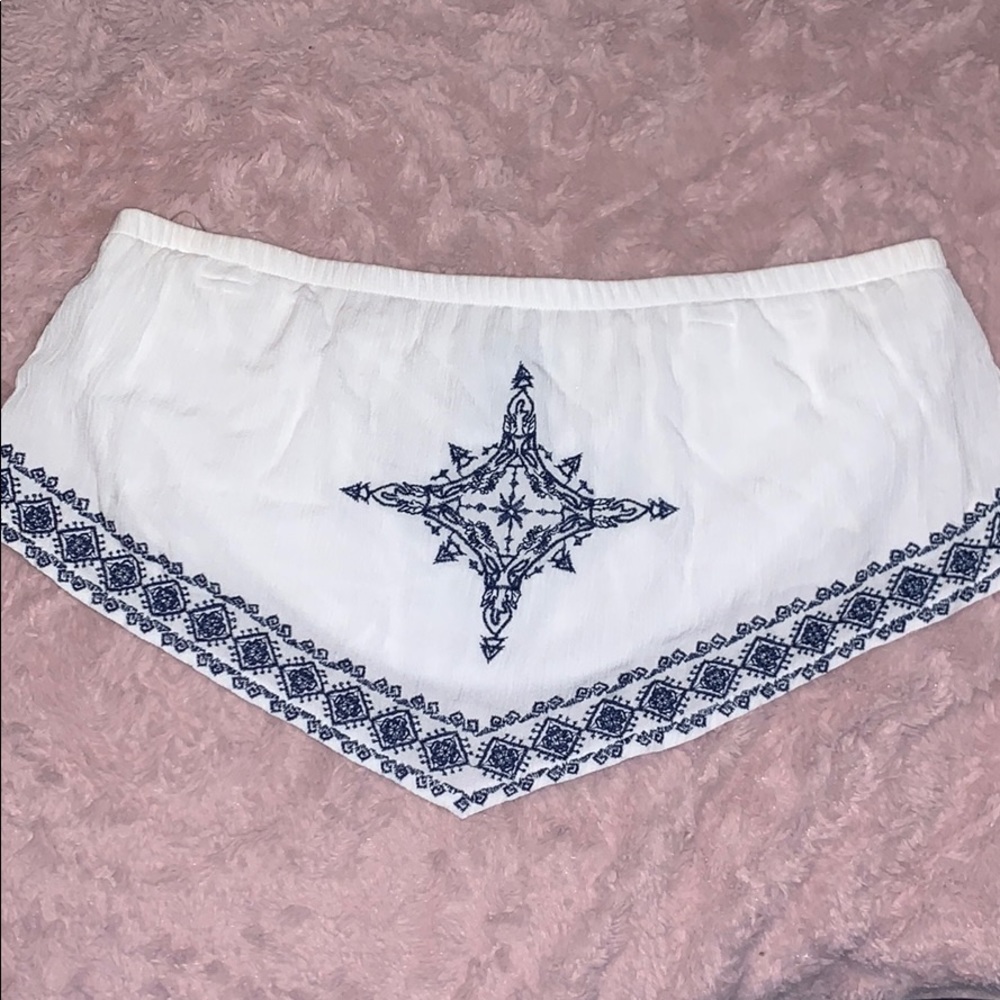 Charlotte Russe White Tube Top w/ Navy Embroidery